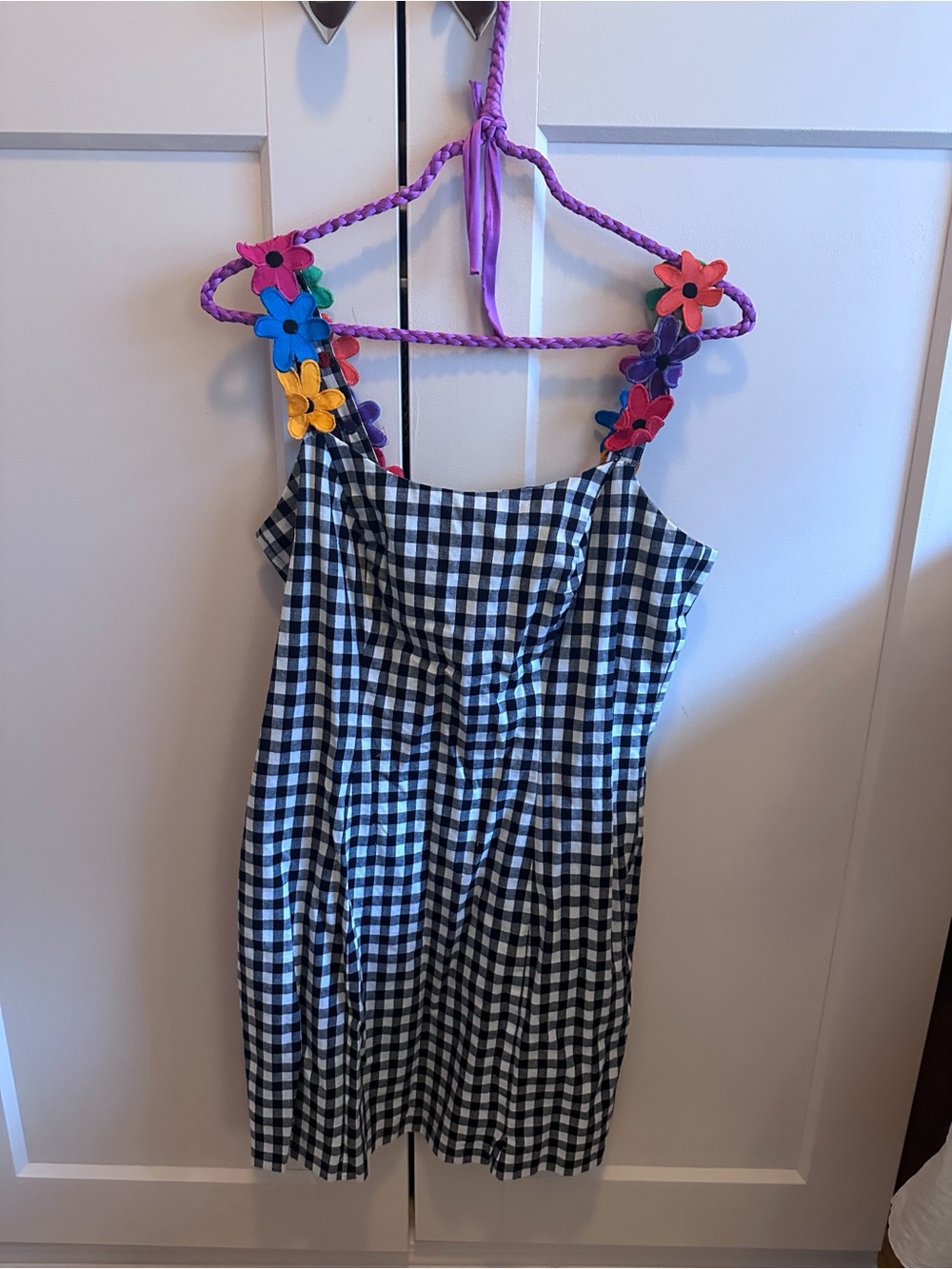 Vintage gingham dress with flower straps